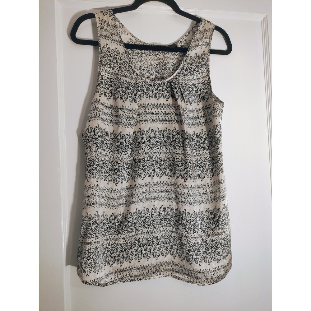 The Limited Women's Medium Black Ivory Floral Sleeveless Tunic Top Boho A-Line